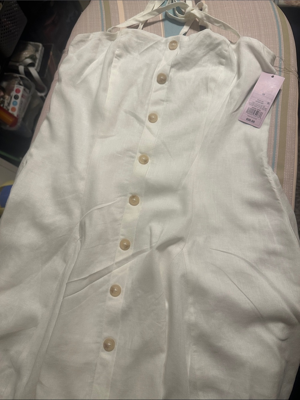 Women's Button-Front Halter Mini A-Line Dress - Wild Fable™ Cream Size medium